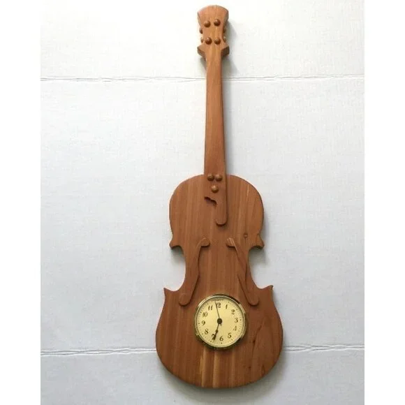 Wood Guitar Shape Wall Hanging Clock - Picture 2 of 12